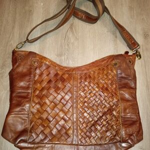 Brown Leather Woven Shoulder Bag